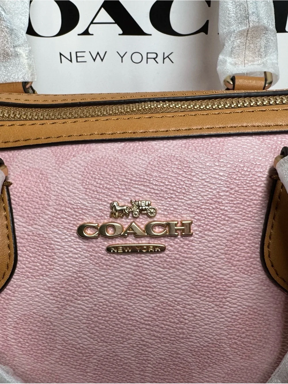 Coach Pink Leather Satchel with Tan Trim